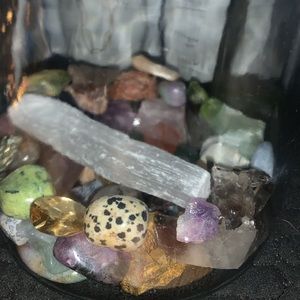 Assorted crystals + one necklace (cord)